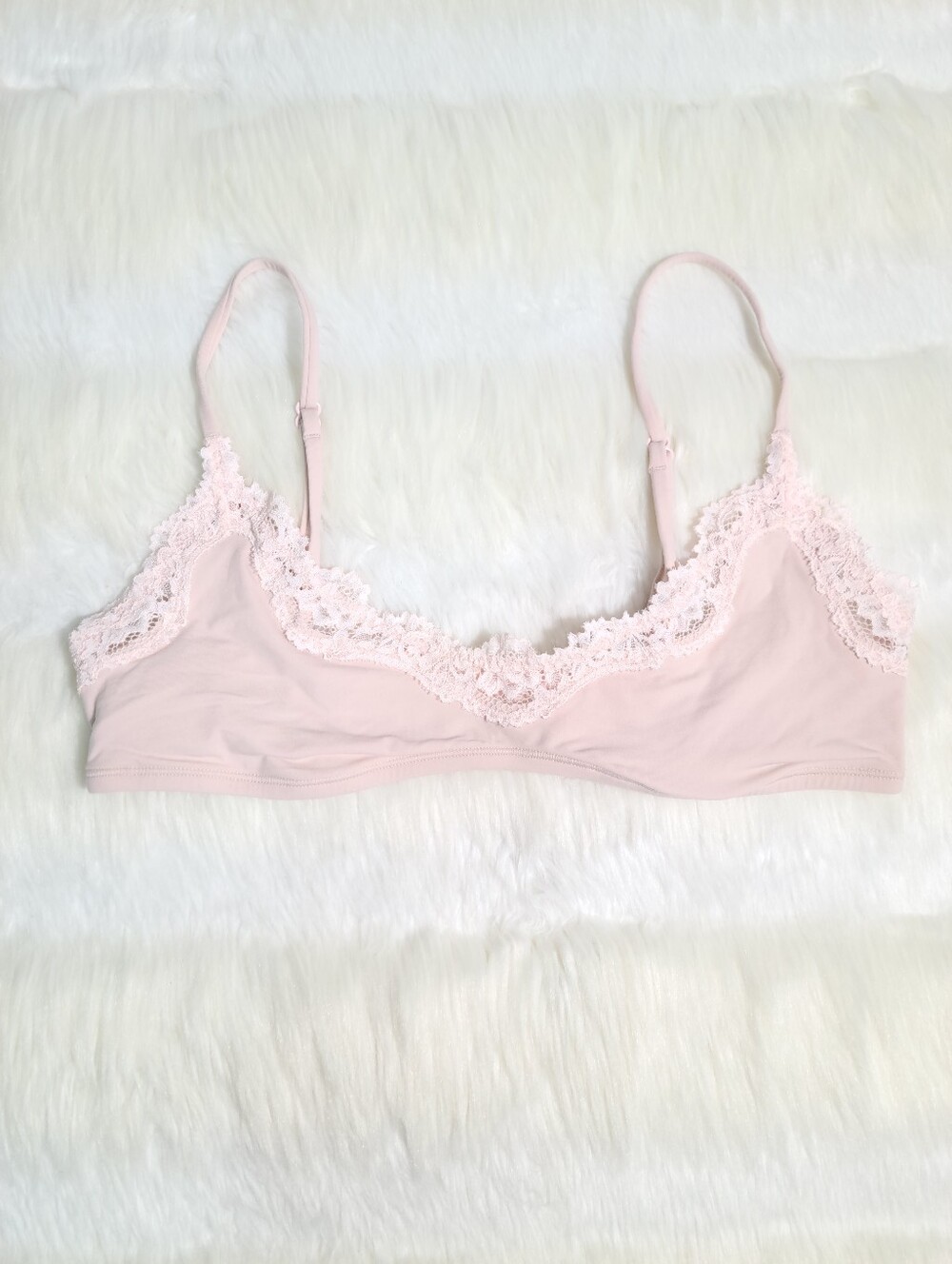 SKIMS Fits Everybody Lace Scoop Bralette Dusty Pink Pin Dot Women Medium NEW